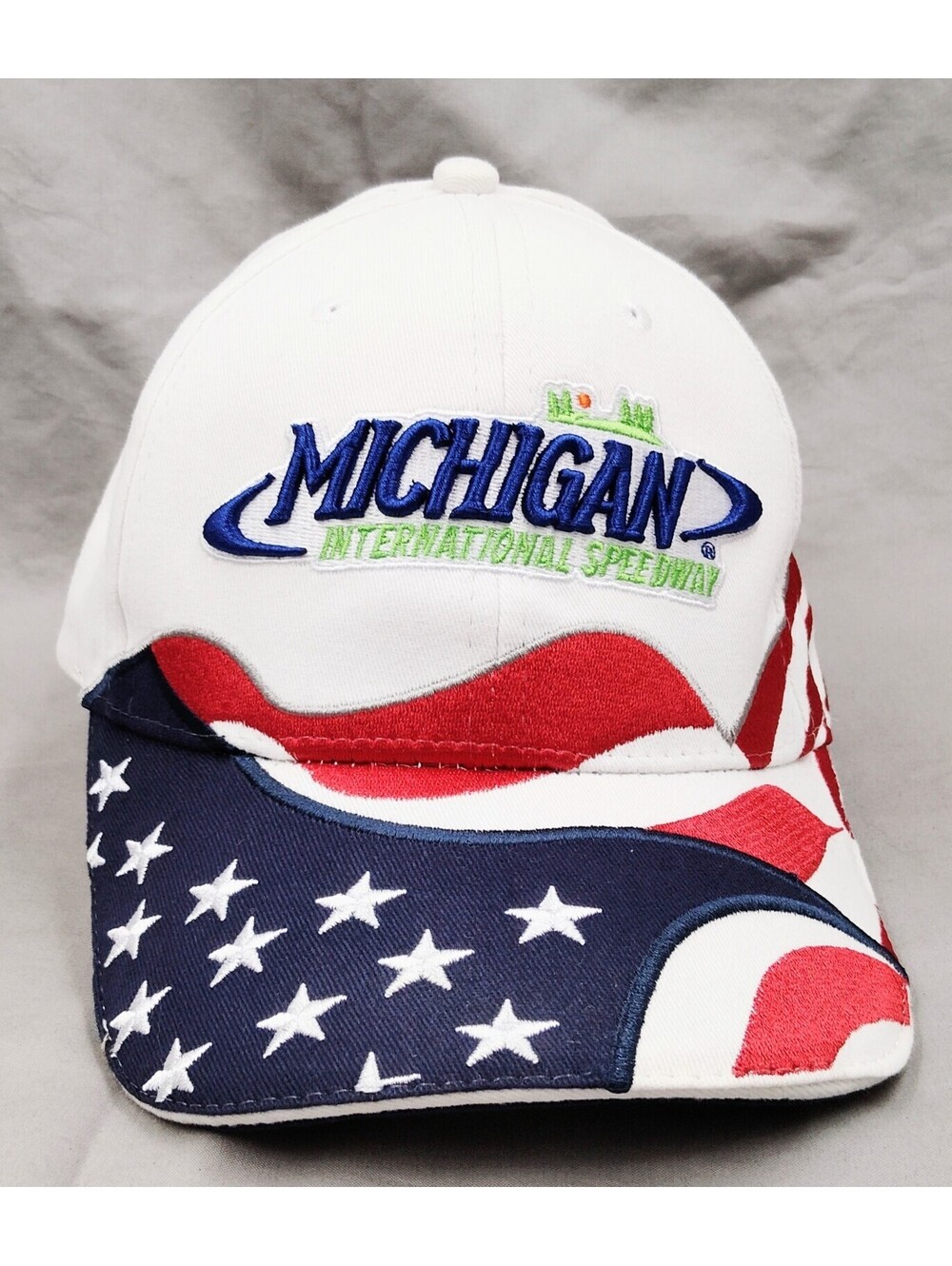 Michigan International Speedway Hat Cap Patriotic USA Flag Racing Adjustable MIS